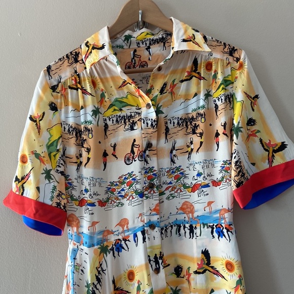 Deveaux- Silk Shirtdress Handkerchief Hem Summer Print Dress - Picture 5 of 15